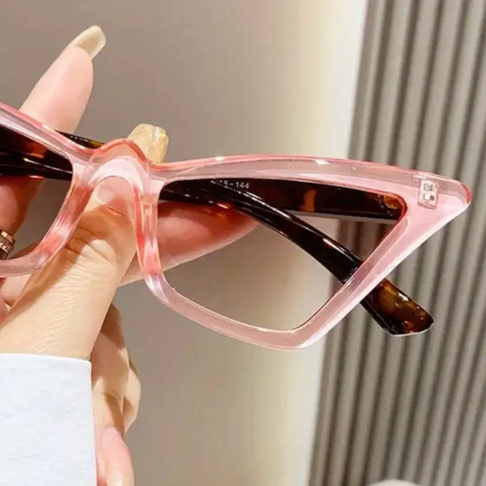 Pink Leopard Trendy  Y2K Cat Eye Fashion Glasses, Hiphop Jelly Color